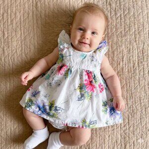 GAP Baby Flutter Sleeve Floral White Dress with Bloomers 3-6 Months EUC